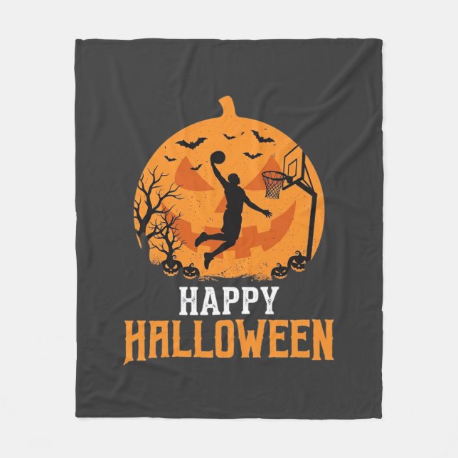 Basketball Halloween Dunk Kürbis Design_1 Fleecedecke (Vorderseite)