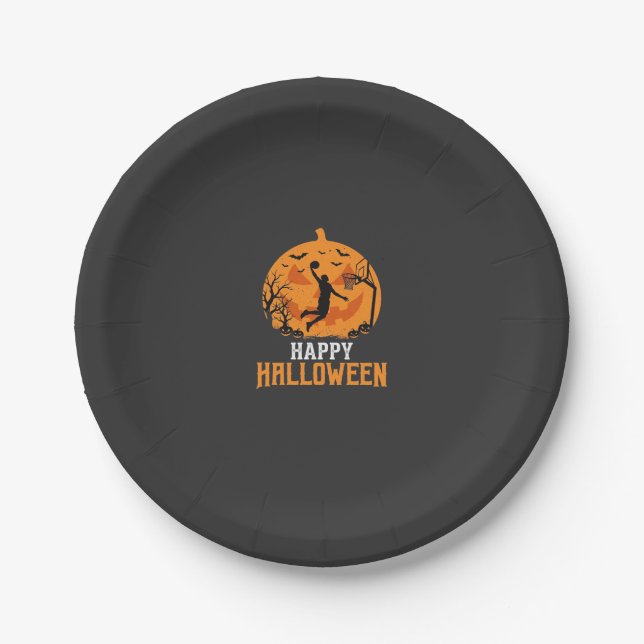 Basketball Halloween Dunk Kürbis Design_1 Pappteller (Vorderseite)