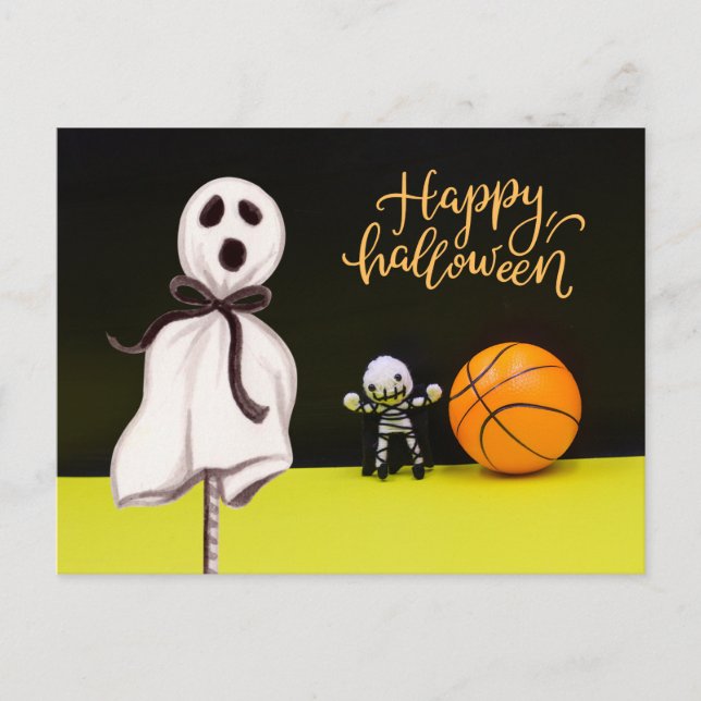 Basketball Halloween Ghost Spooky Beängstigend Postkarte (Vorderseite)