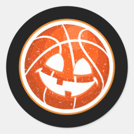 Basketball Halloween Pumpkin Orange auf schwarz Runder Aufkleber