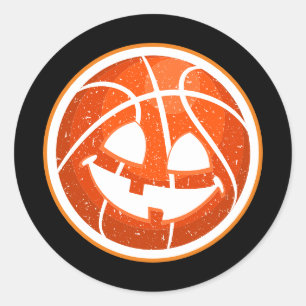 Basketball Halloween Pumpkin Orange auf schwarz Runder Aufkleber