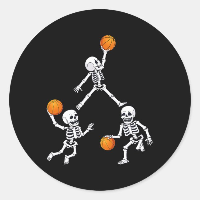 Basketball Halloween Skeleton Dunking Dribble Boys Runder Aufkleber (Vorderseite)