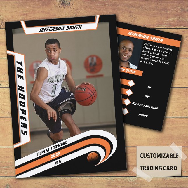 Basketball-Handelskarte im lebhaften Orange Telefonnummerkarte (Unleash the Future of Basketball Collectibles with the Basketball Trading Card in Lively Orange)