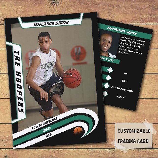 Basketball-Handelskarte in lebendig grünem Schwarz Telefonnummerkarte (Unleash the Future of Basketball Collectibles with the Basketball Trading Card in Lively Green Black)