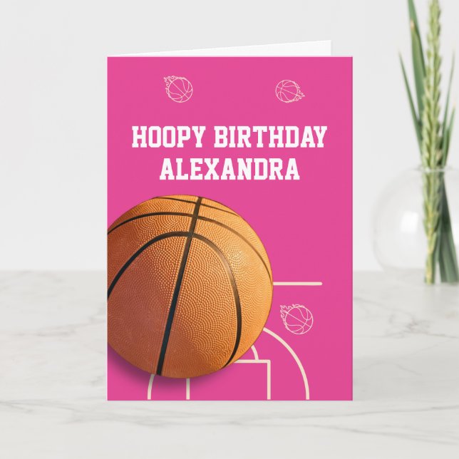 Basketball Happy Birthday Card Sports Funny Pink Karte (Vorderseite)