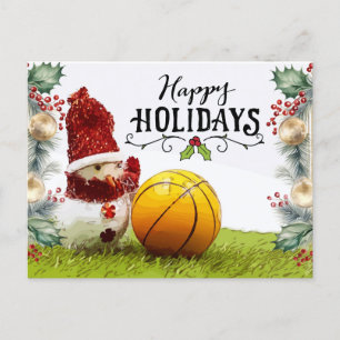 Basketball Happy Holidays mit Snowman Postkarte