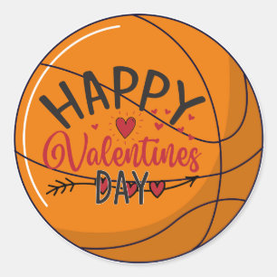 Basketball Happy Valentine's Day mit Liebe Runder Aufkleber