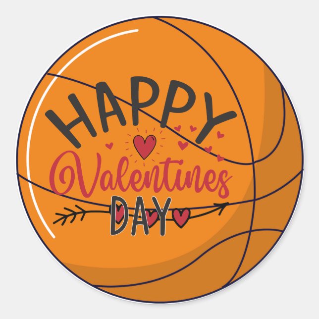 Basketball Happy Valentine's Day mit Liebe Runder Aufkleber (Vorderseite)
