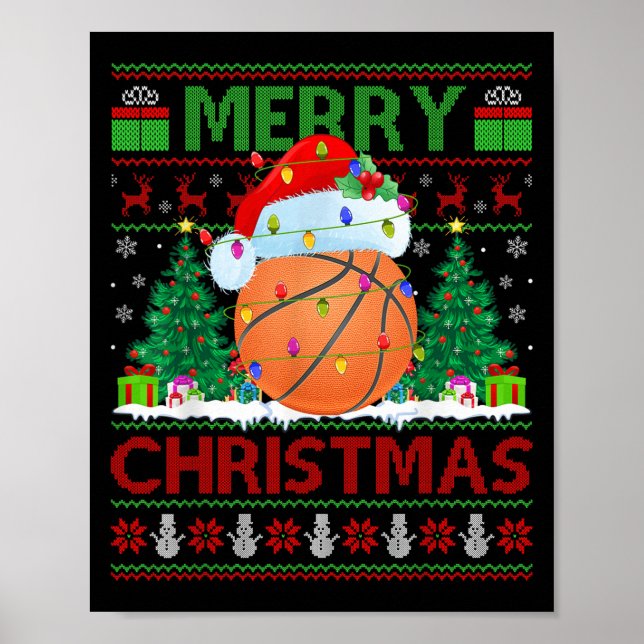 Basketball hässlicher Weihnachtspullover Srts Spie Poster (Vorne)