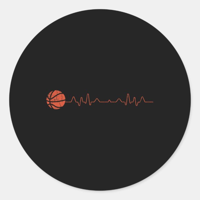 Basketball Heartbeat-Geschenk Runder Aufkleber (Vorderseite)