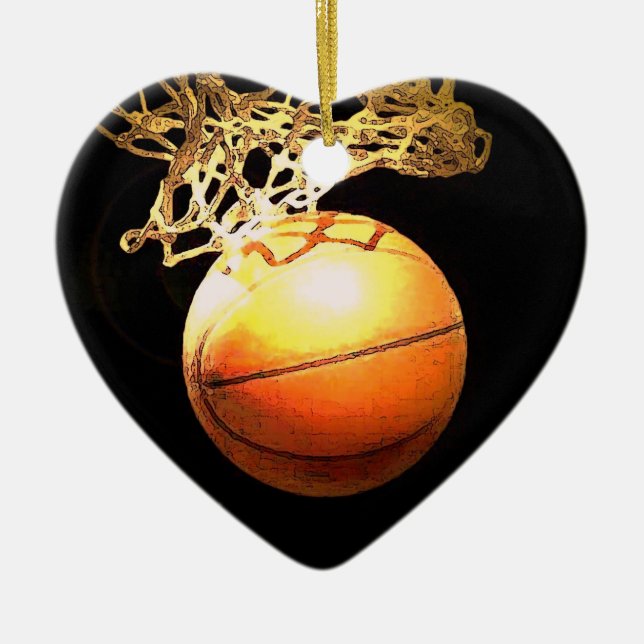 Basketball Herz Weihnachtsdekoration Keramikornament (Vorne)