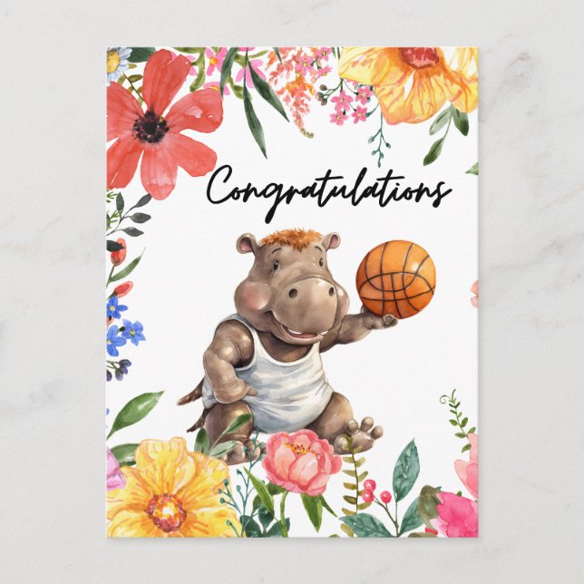 Basketball Herzlichen Glückwunsch an Hippo Postkarte (Vorderseite)