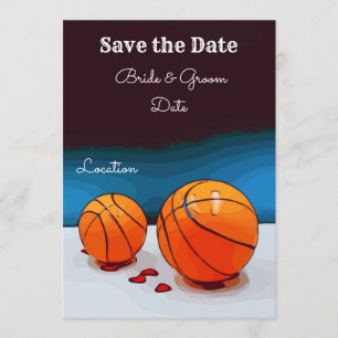 Basketball-Hochzeit mit Liebe auf blauem Hintergru Einladung