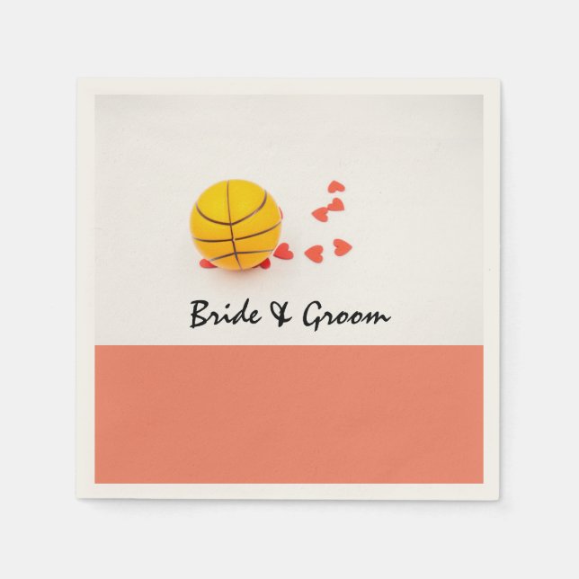 Basketball Hochzeit mit Liebe Rote Herzen Serviette (Vorderseite)