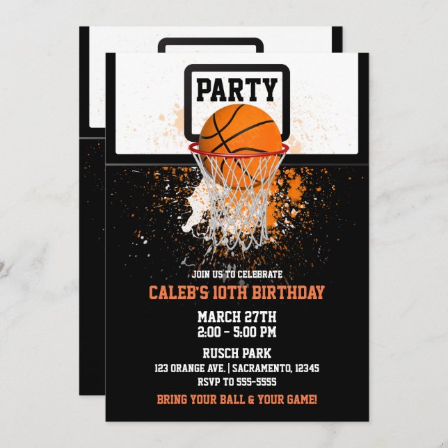 Basketball & Hoop Sports Geburtstagsparty Einladung (Vorne/Hinten)