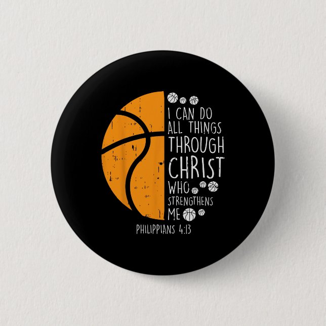 Basketball I kann Dinge tun Bibel Verse Gott Jesus Button (Vorderseite)