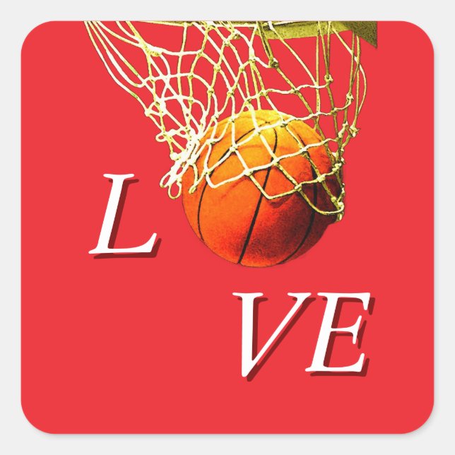 Basketball I Love Quadratischer Aufkleber (Vorderseite)
