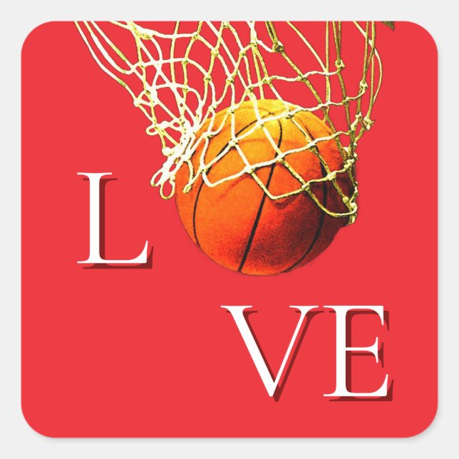 Basketball I Love Quadratischer Aufkleber (Vorderseite)