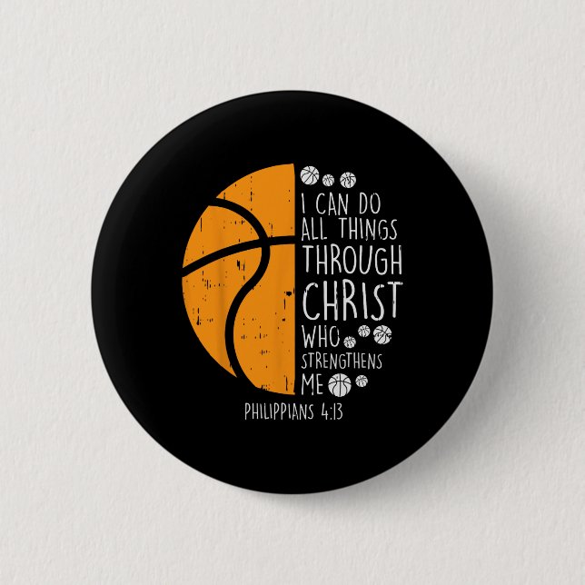 Basketball Ich kann Dinge tun Bibel Verse Gott Jes Button (Vorderseite)
