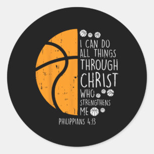 Basketball Ich kann Dinge tun Bibel Verse Gott Jes Runder Aufkleber