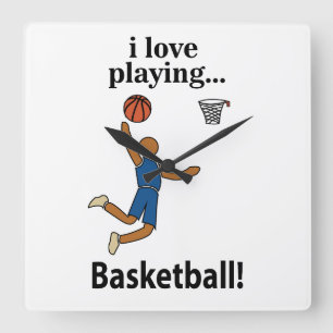 Basketball Ich liebe Basketball spielen Quadratische Wanduhr