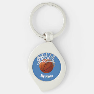 Basketball Ihr Name Benutzerdefiniert Stahlblauer Schlüsselanhänger