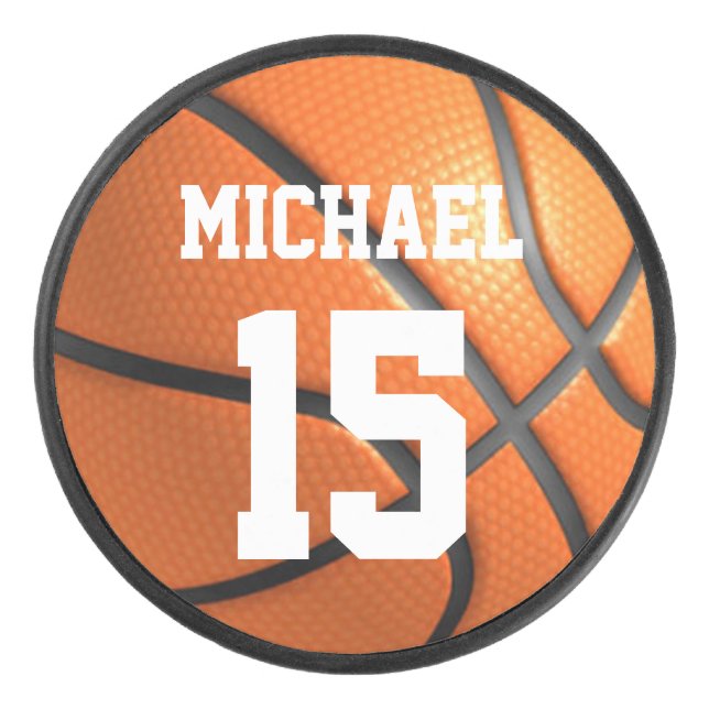 Basketball Ihr Name Eishockey Puck (Vorderseite)