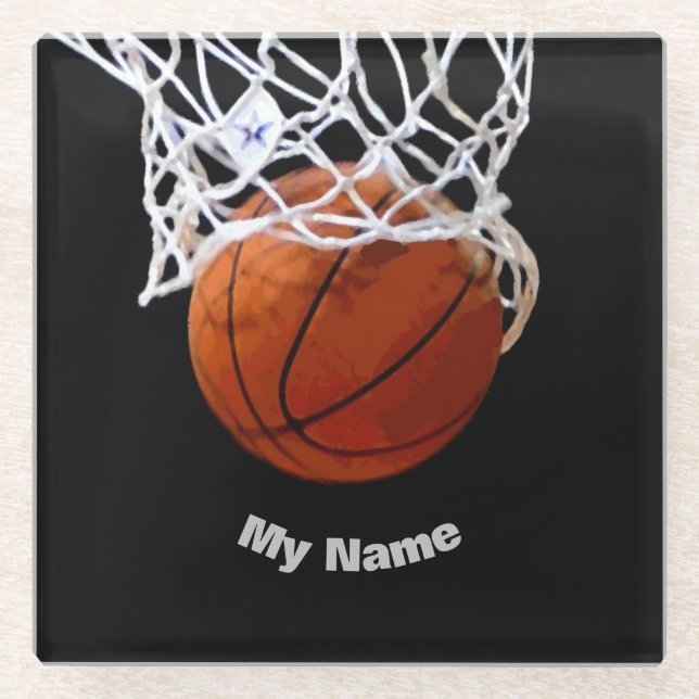 Basketball Ihr Name Glasuntersetzer (Vorderseite)