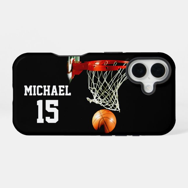 Basketball Ihr Name iPhone 16 Hülle (Rückseite (Horizontal))