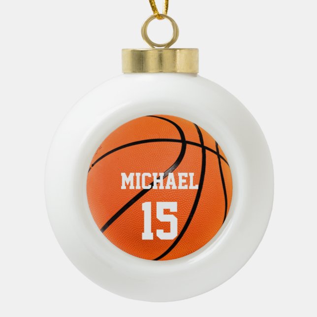 Basketball Ihr Name Keramik Kugel-Ornament (Vorderseite)