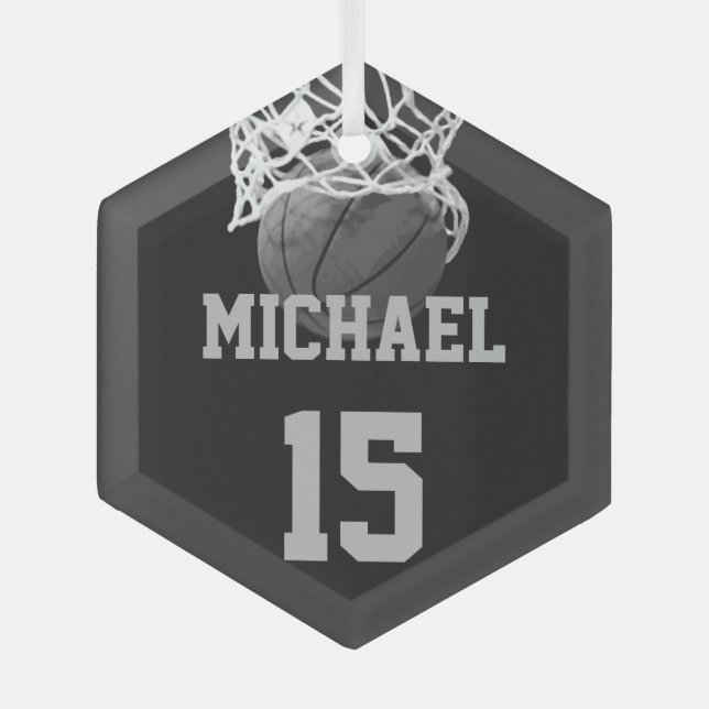Basketball Ihr Name Ornament Aus Glas (Vorderseite)
