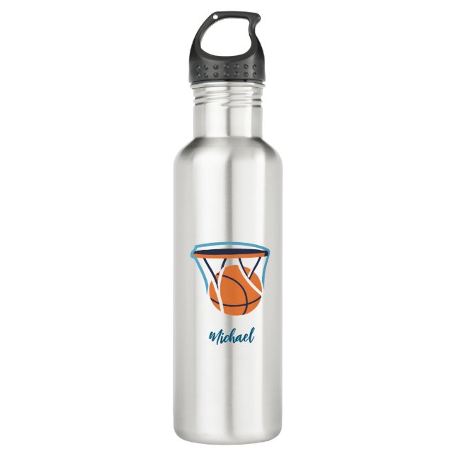 Basketball Ihr Name Persönlich Edelstahlflasche (Vorderseite)