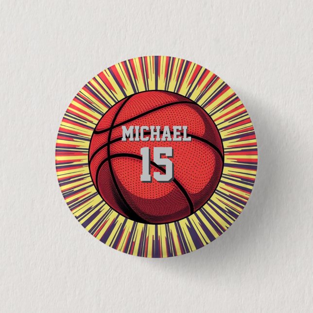 Basketball Ihr Name Pop Kunst Button (Vorderseite)