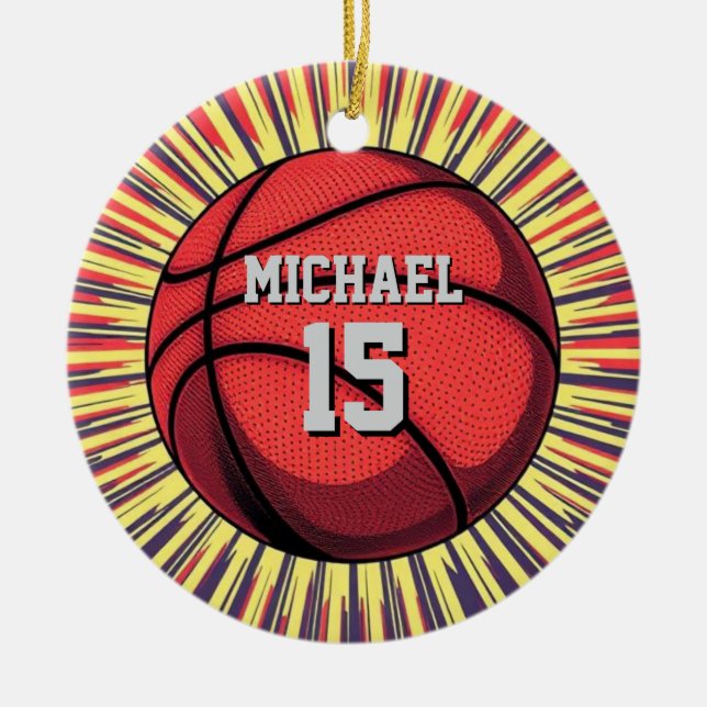 Basketball Ihr Name Pop Kunst Keramik Ornament (Vorne)
