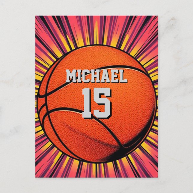 Basketball Ihr Name Pop Kunst Postkarte (Vorderseite)