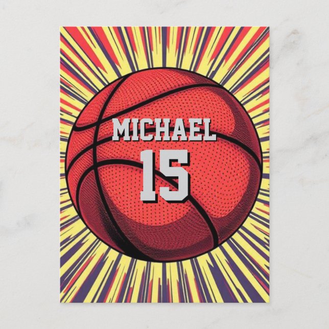Basketball Ihr Name Pop Kunst Postkarte (Vorderseite)