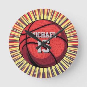 Basketball Ihr Name Pop Kunst Runde Wanduhr
