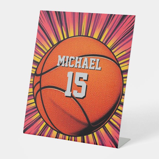 Basketball Ihr Name Pop Kunst Sockelschild (Vorderseite)