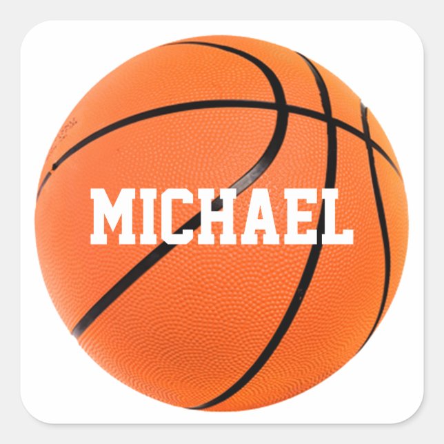 Basketball Ihr Name Quadratischer Aufkleber (Vorderseite)