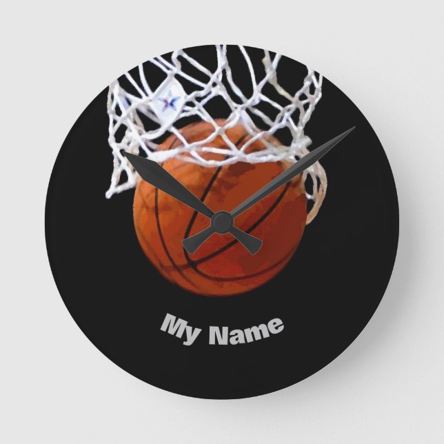Basketball Ihr Name Runde Wanduhr (Vorderseite)