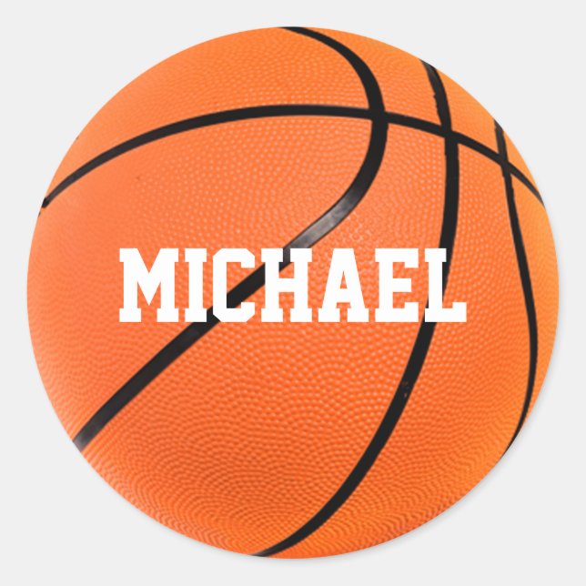 Basketball Ihr Name Runder Aufkleber (Vorderseite)