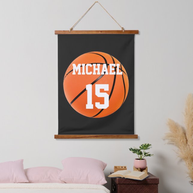 Basketball Ihr Name Wandteppich Mit Holzrahmen (Schlafzimmer)