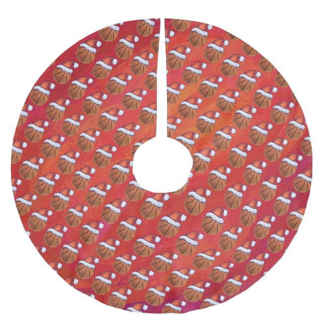 Basketball im Muster der Weihnachtsmannmütze Polyester Weihnachtsbaumdecke (Vorderseite)