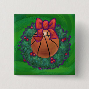 Basketball im Weihnachtskranz Button