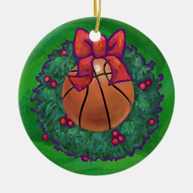 Basketball im Weihnachtskranz Keramik Ornament (Vorne)
