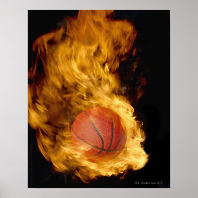 Basketball in Brand (digitaler Verbundwerkstoff) Poster (Vorne)