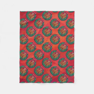 Basketball in Holly Wreath Pattern auf Rot Fleecedecke