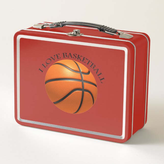 Basketball in orangefarbenem, schwarzem Leder Metall Lunch Box (Vorderseite)