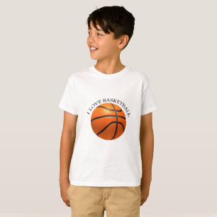 Basketball in orangefarbenem, schwarzem Leder T-Shirt