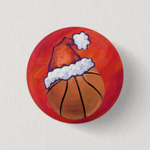 Basketball in Weihnachtsmannmütze Button